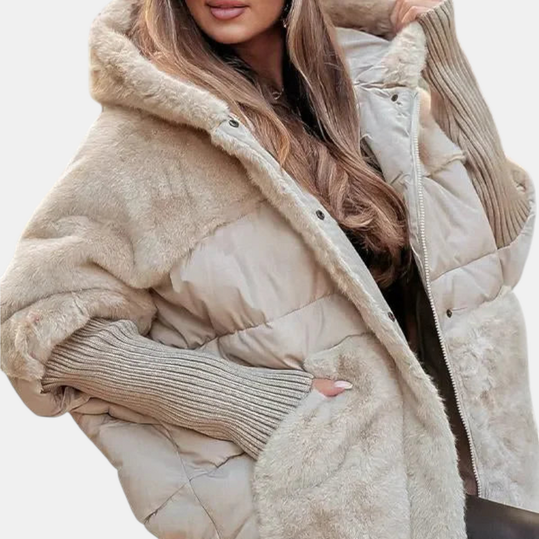 Leah Oversized Hooded Patchwork Puffer Jacket