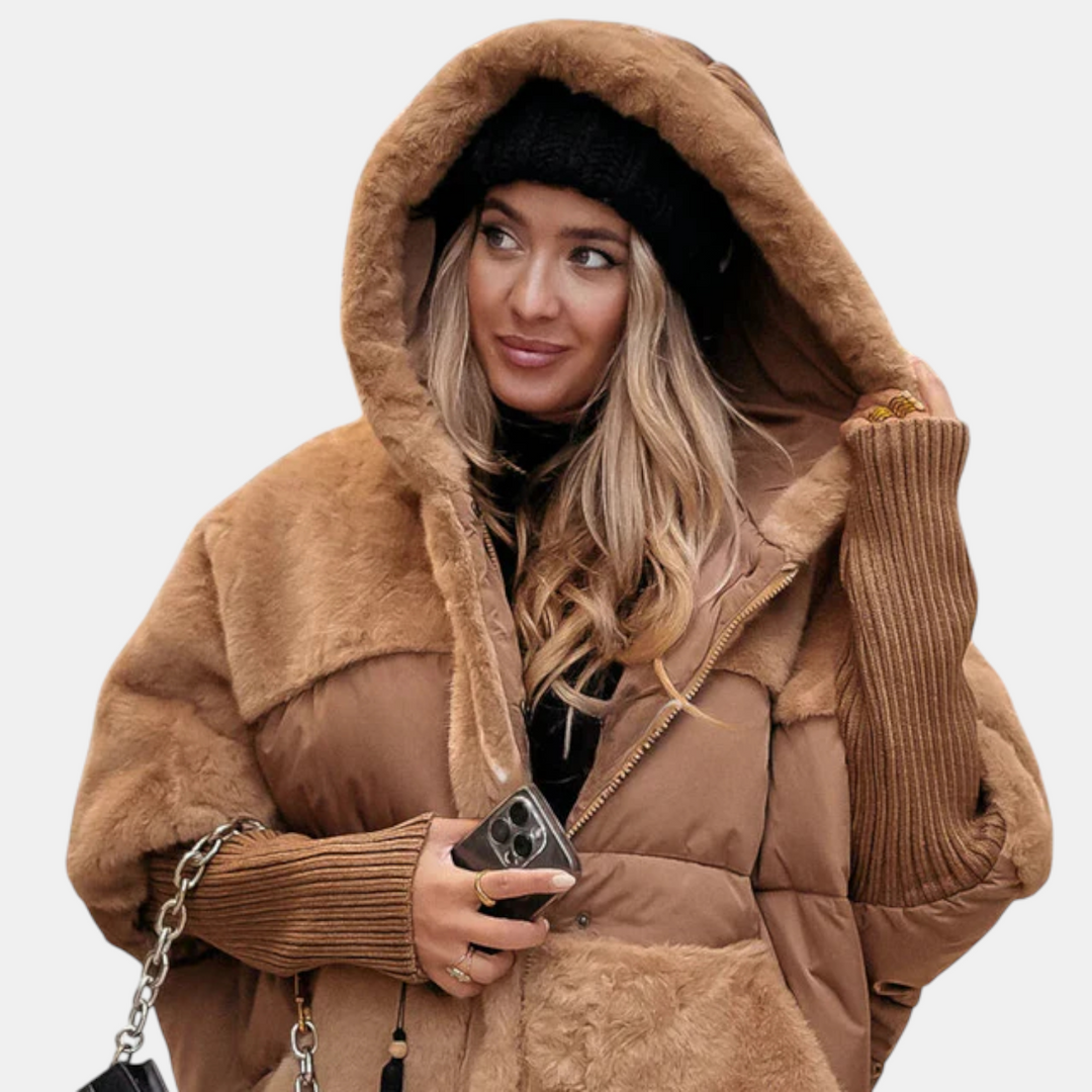 Leah Oversized Hooded Patchwork Puffer Jacket