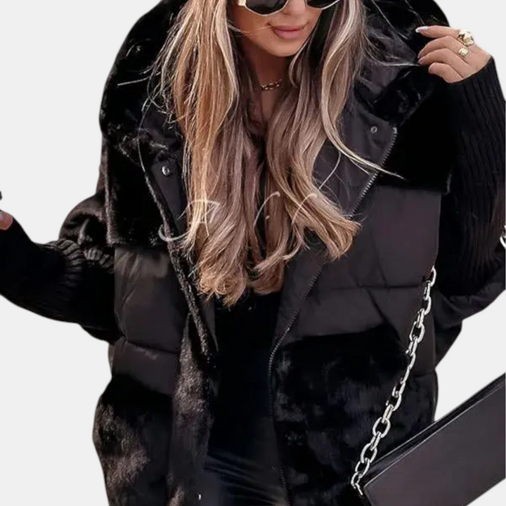 Leah Oversized Hooded Patchwork Puffer Jacket
